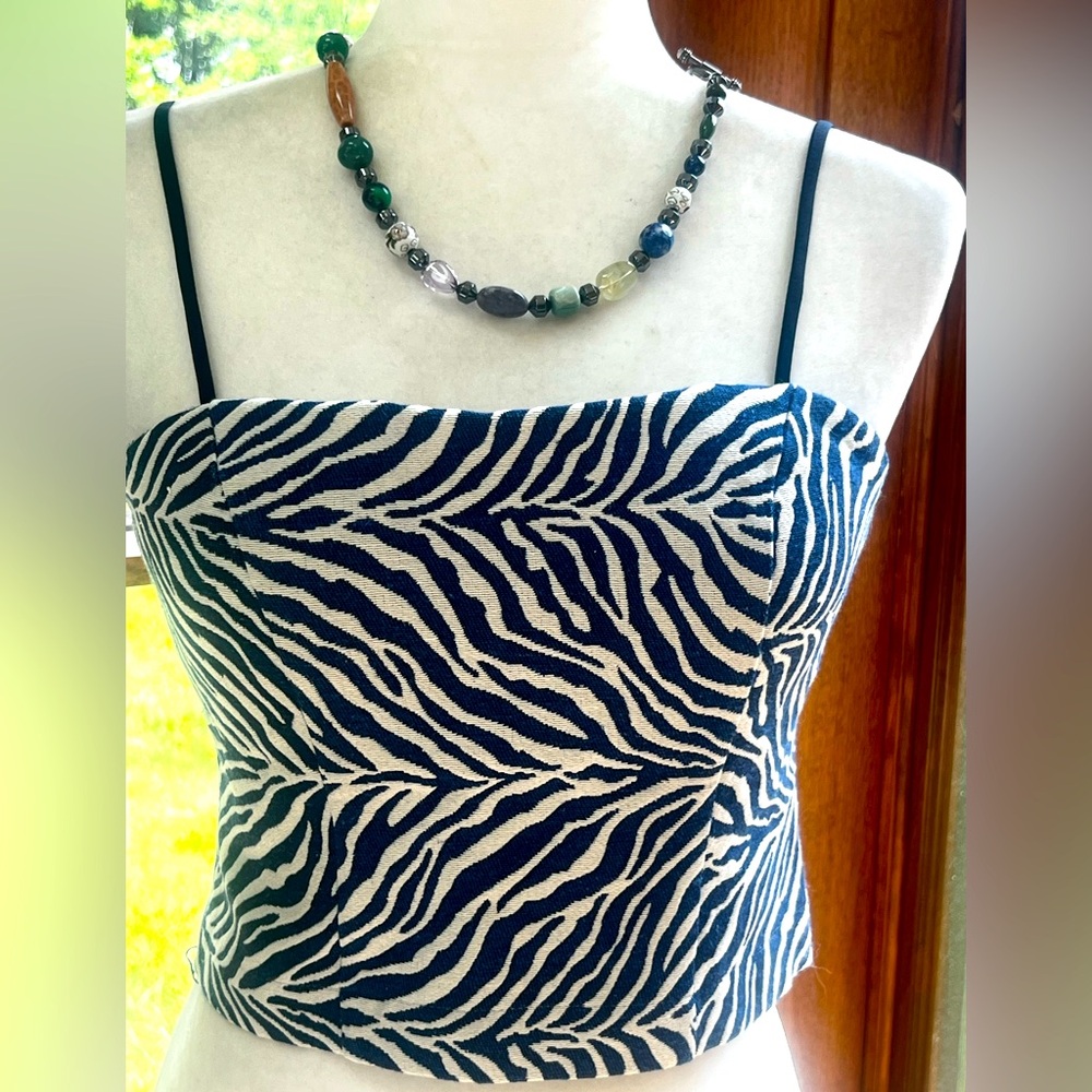 Killer Doris Dance Blue Zebra Print Cropped Cami Top Rear Zip Straps Small